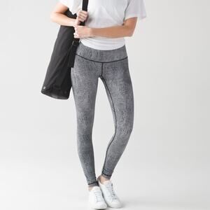 Lululemon Wunder Under Leggings Size 4 Black White Mini Pop Stripe Hi-Rise 7/8